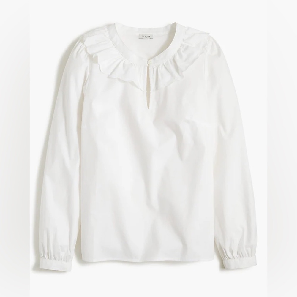 J. Crew NWT White Scalloped ruffle-collar top Women’s Medium